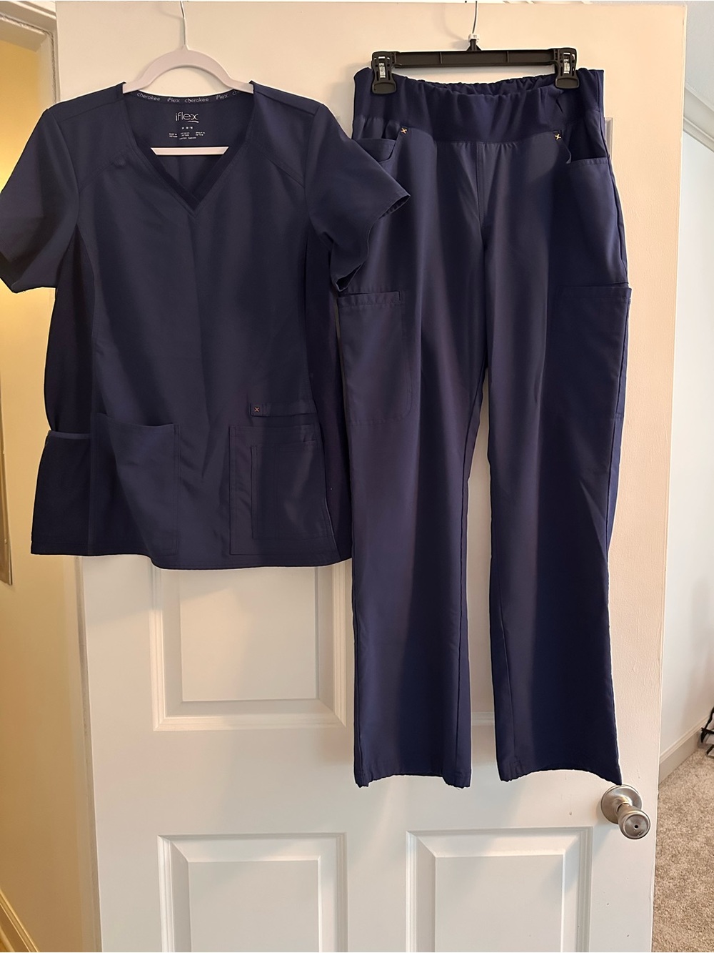 Cherokee Navy Straight Leg Scrub Pants & Top Set